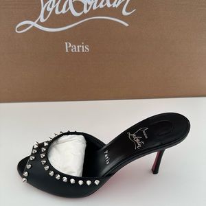 Christian Louboutin ME DOLLY SPIKE 85 Stud Leather Mule Sandals Heels Shoes